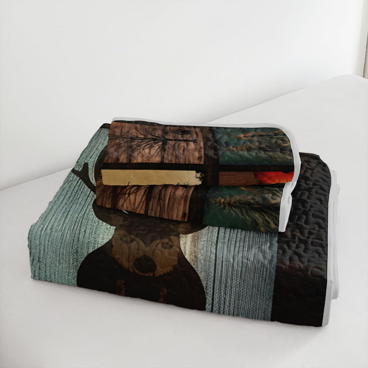 HOSIMA King Size Quilt,Deer Bear Print Forest Bedding Sets for Hunting Room Decor,Pine Cone Pattern Brown Hunting Themed Plaid Patchwork Bedding Quilts with 2 Pillowcases.