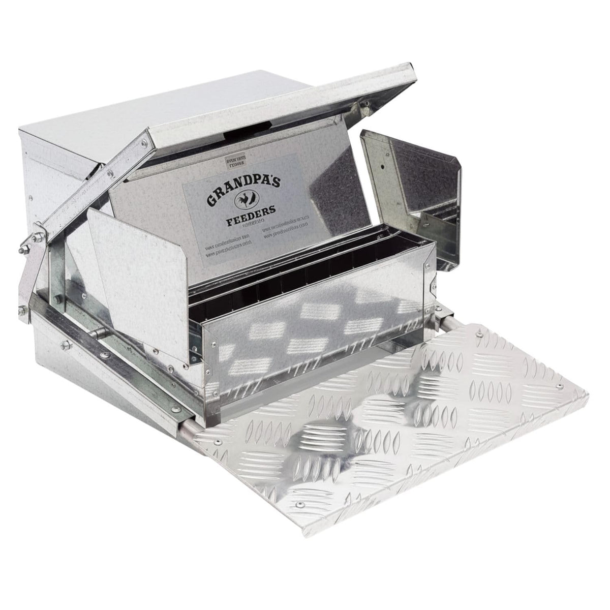 Grandpas Feeders Automatic Chicken Feeder - 20 lbs No Waste Poultry Feeder, Rat Proof & Rodent Proof Treadle Chicken Feeder, Galvanized Steel with Lid, Feeds 6 Chickens up to 10 Days