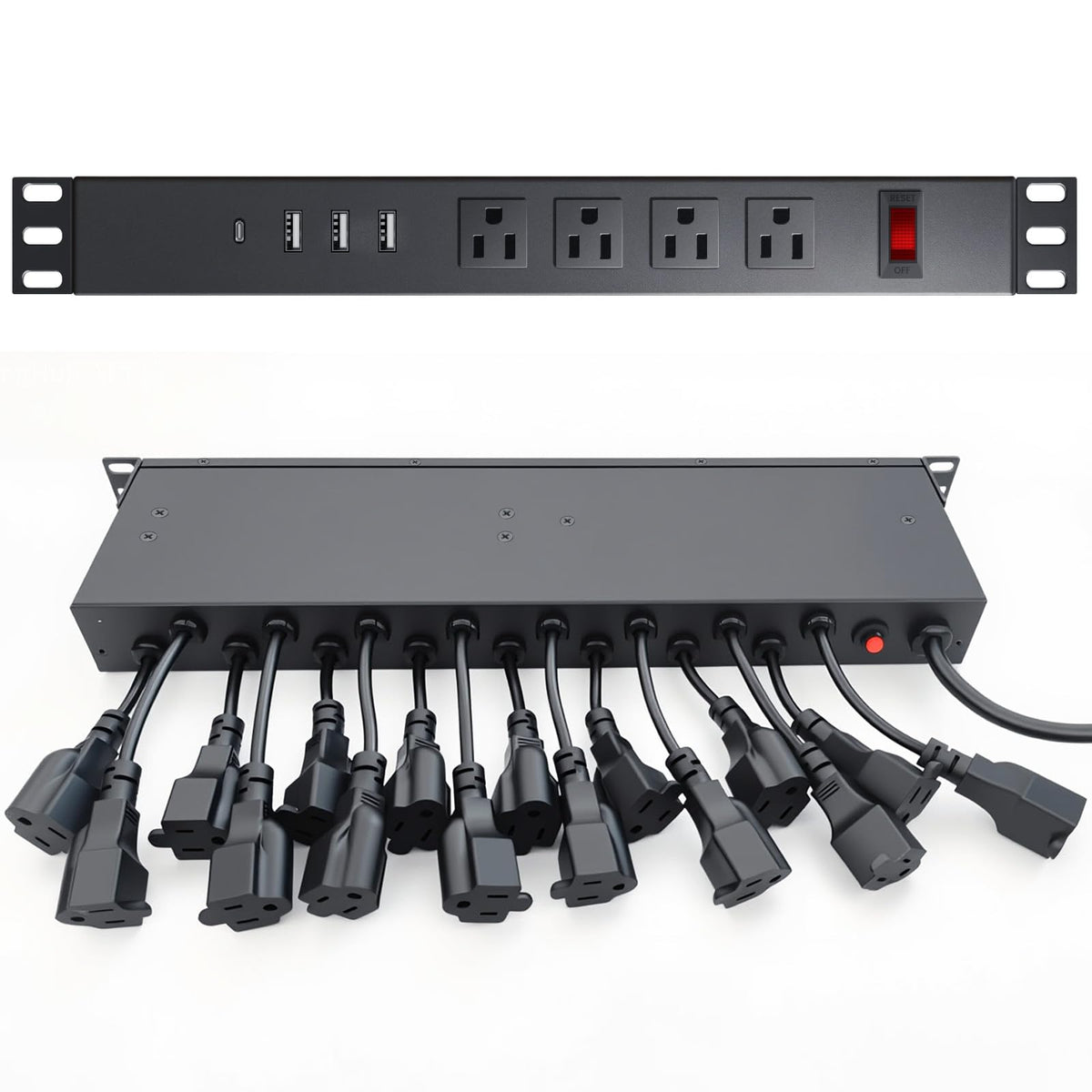 20-Outlet 1U Rack Mount PDU Power Strip – 3 USB-A & 1 USB-C Ports, Wide-Spaced Outlets, 6-Foot Cord, Built-in 15A Overload Switch for 19-Inch Server, AV & Network Racks