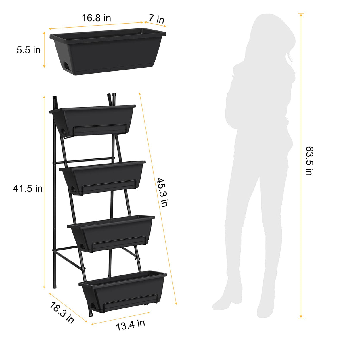 OYEAL Raised Garden Bed 4 Tier Vertical Garden Planters Indoor Outdoor Raised Planter Box with Legs Elevated Herb Garden Planter for Flowers Vegetables Plants, Black