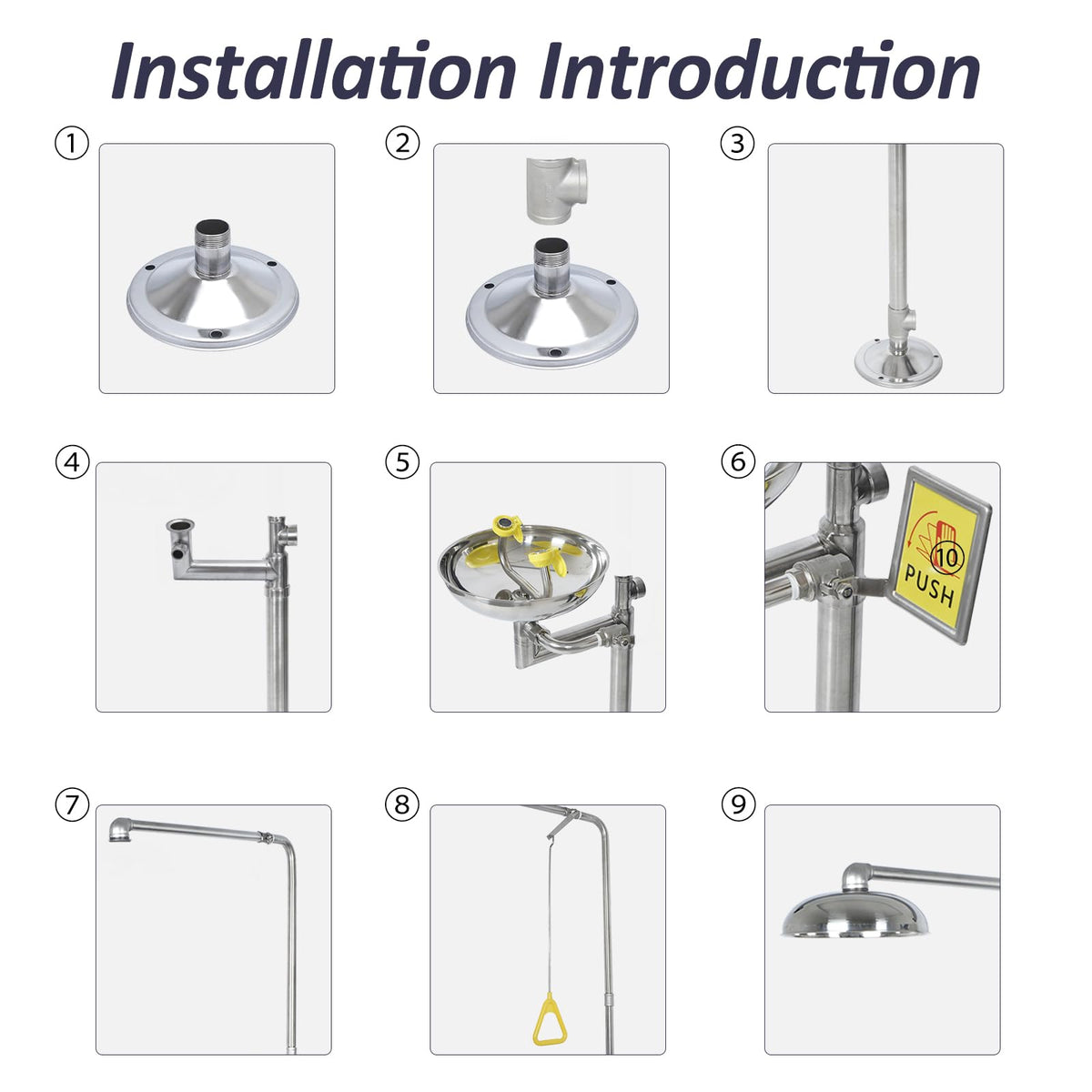 AIWFL 304 Stainless Steel Eye Wash Station, Emergency Shower Eyewash Station, Combination Eye Wash Shower Station for Industrial & Commercial Use, NPT Threads, with Eyewash Sign