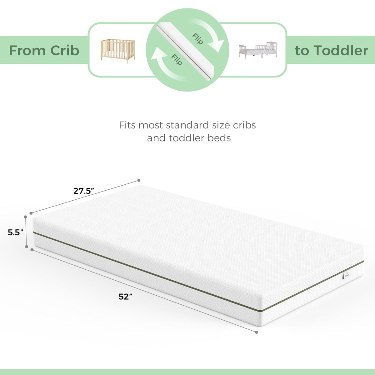 Dourxi Crib Mattress, Dual-Sided Comfort Baby and Toddler Mattress with Gel Memory Foam and Removable Cover, Fits Standard Size Cribs and Toddler Bed, 52x27.5x5.5 inches