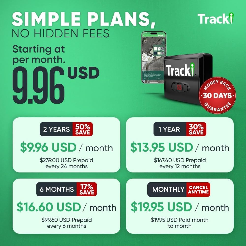 Tracki Mini GPS Tracker, 6-Month Subscription Included – Universal Compact 4G LTE Tracker for Vehicles, Bags, Luggage & Everyday Assets – SOS Button, App Alerts & 185+ Country Coverage