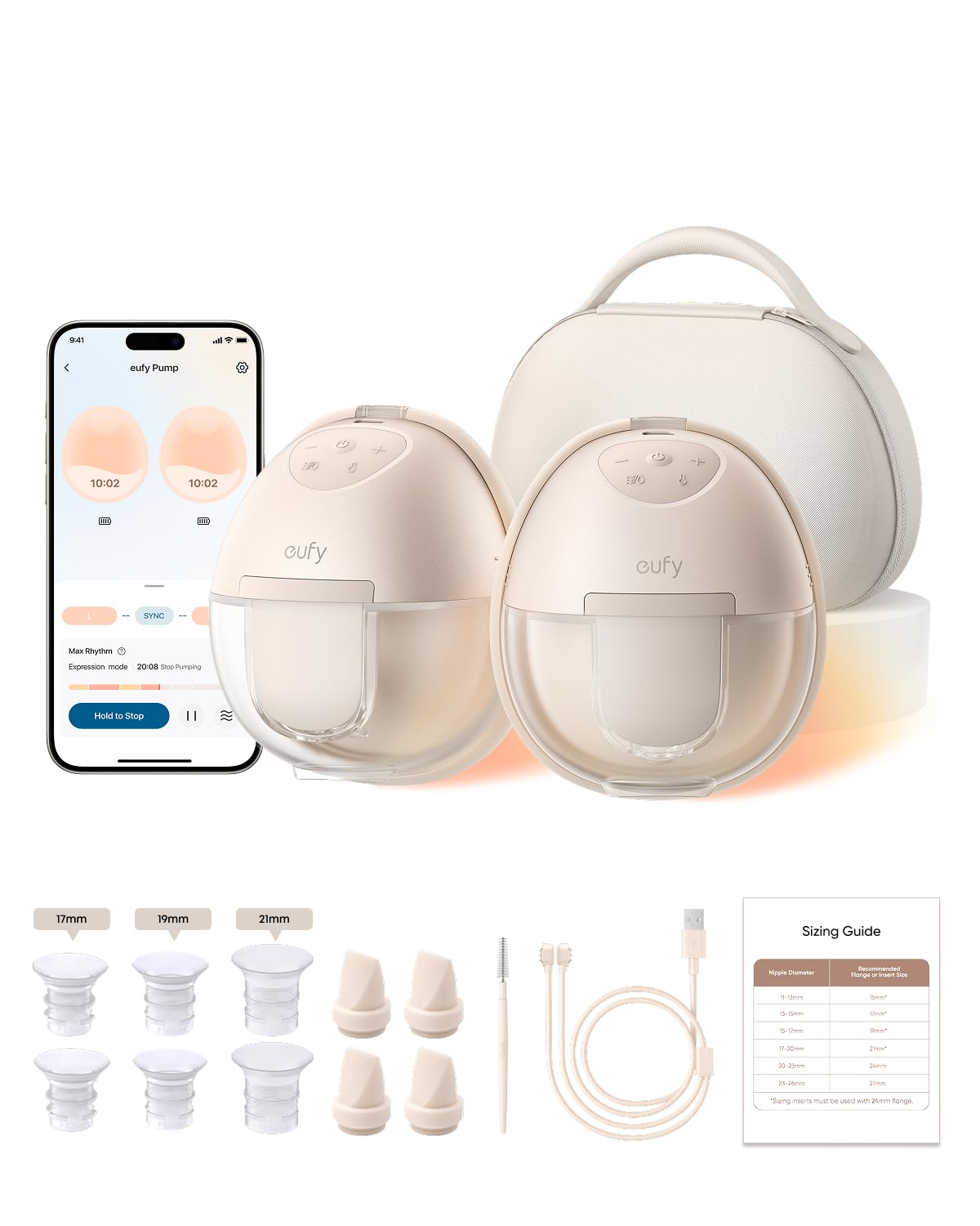 eufy Security Heated Wearable Breast Pump S1 Pro, Slim Hands-Free with Industry-Leading HeatFlow Tech, Wireless Charging Case, App-Controlled OptiRhythm, 300 mmHg Strong Suction, in-Bra Use