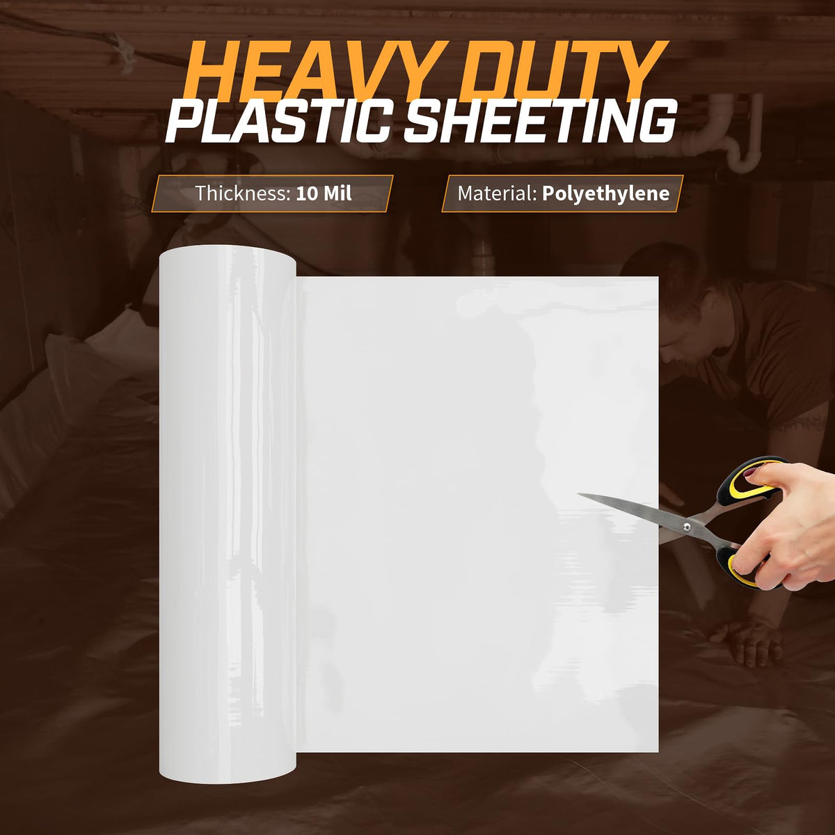 Crawl Space Vapor Barrier, 12 mil 10'x100', White Heavy Duty Plastic Sheeting - Thick Polyethylene Film, 12mil Crawlspace Liner, Drop Cloth Vapor Barrier Covering for Crawlspace and Basement
