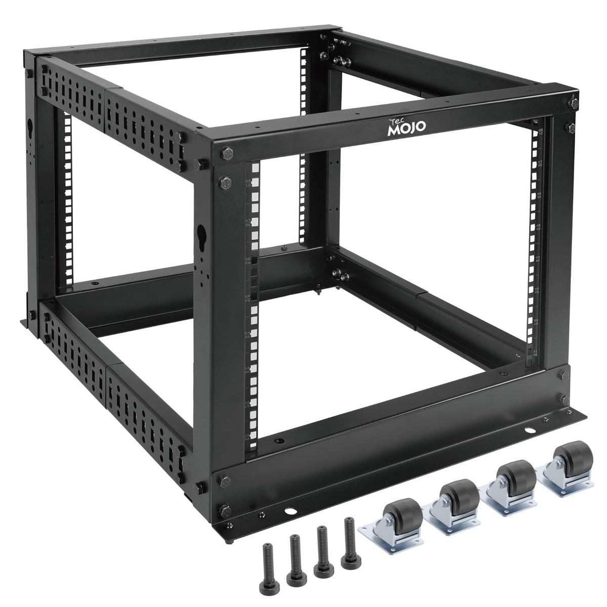 Tecmojo 8U Open Frame Server Rack,4-Post Adjustable Depth Rolling Network Rack for Computer/Data/AV/IT/Servers,Mobile Type