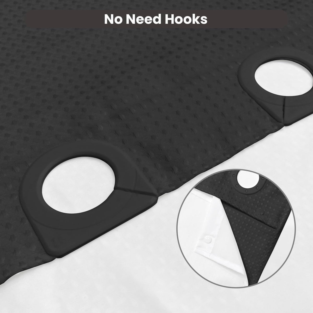 Inhousolu No Hook Shower Curtain with Removable Snap-in Liner, Waffle Weave 230 GSM Polyester, Weighted Hem, Water Repellent Washable, 72 x 72 Inch, Black