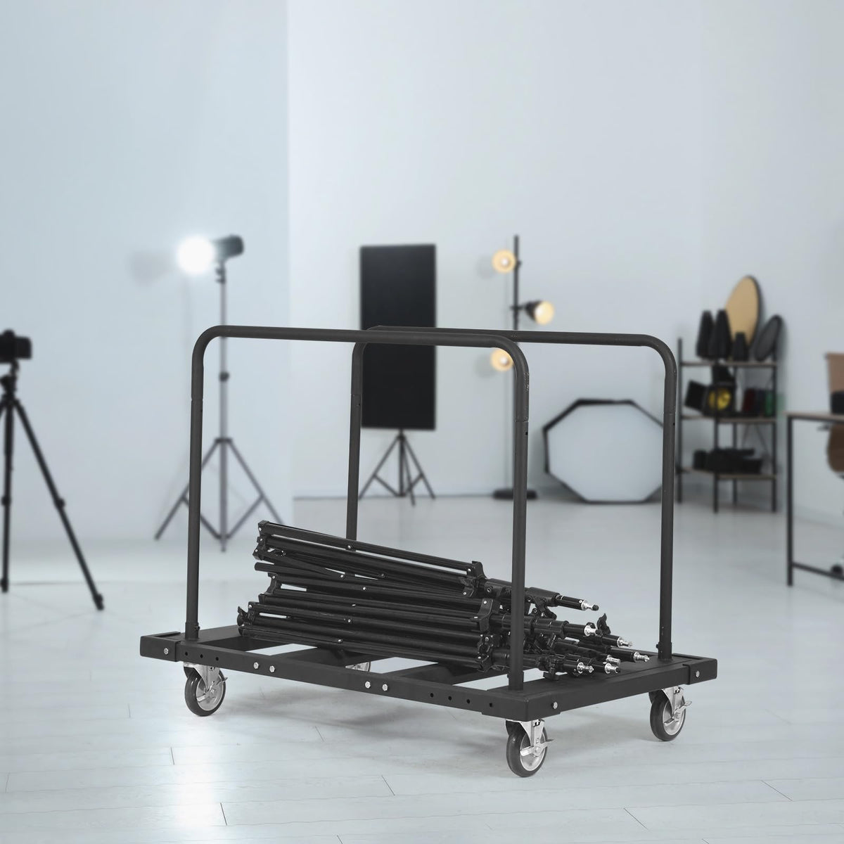 VEVOR Folding Table Cart, Heavy Duty Table Trolley with 5" Swivel Wheels, 1800 LBS Drywall Dolly Cart for Garage, Home, Warehouse, Party Event Hotel Furniture 10 Table Capacity