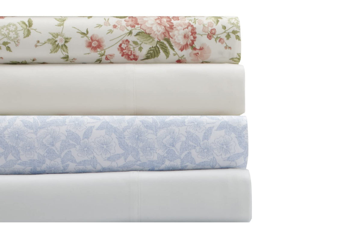 Laura Ashley - King Sheets, Cotton Percale 6-Piece Bedding Set, Crisp & Cool Home Decor (Belle Blue Cashmere, King)