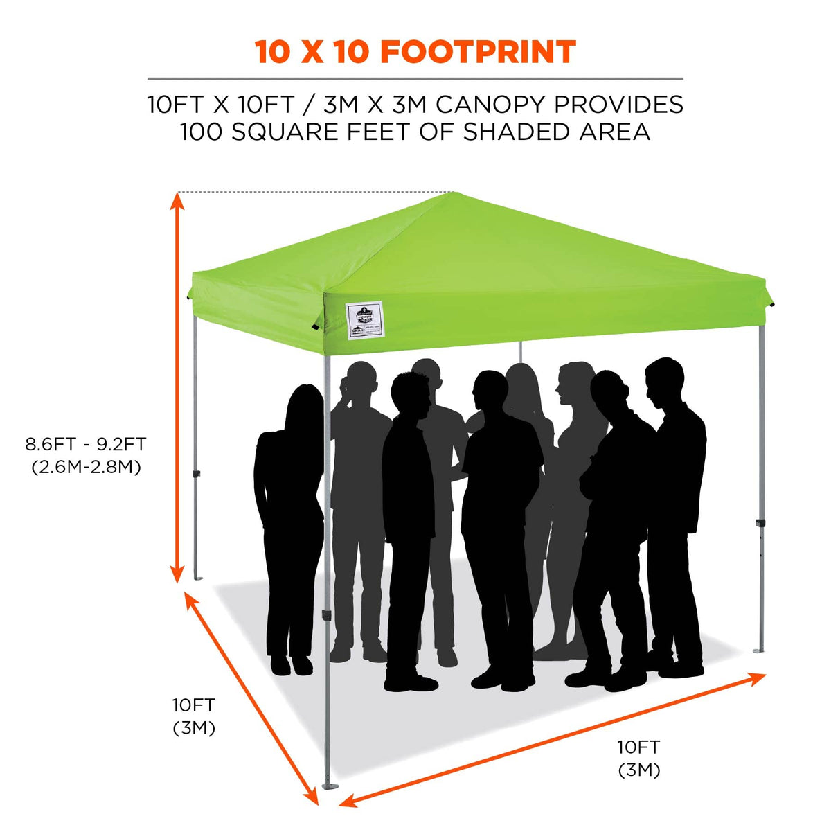 Ergodyne SHAX 6010 Pop-Up Canopy Tent, Lightweight, 10' x 10', Lime