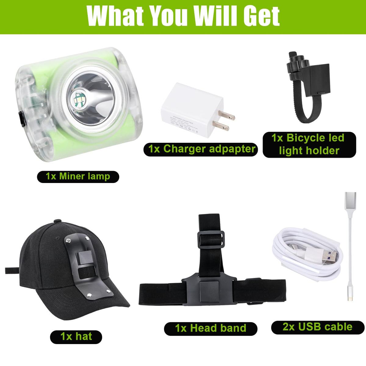 Vanvale High-Power Rechargeable LED Mining Headlamp, Lightweight IP68 Waterproof Hard Hat Helmet Light for Miners, Outdoor Work, Hiking, Camping, Caving, Emergency Use (Miner Light Kit + Black hat)