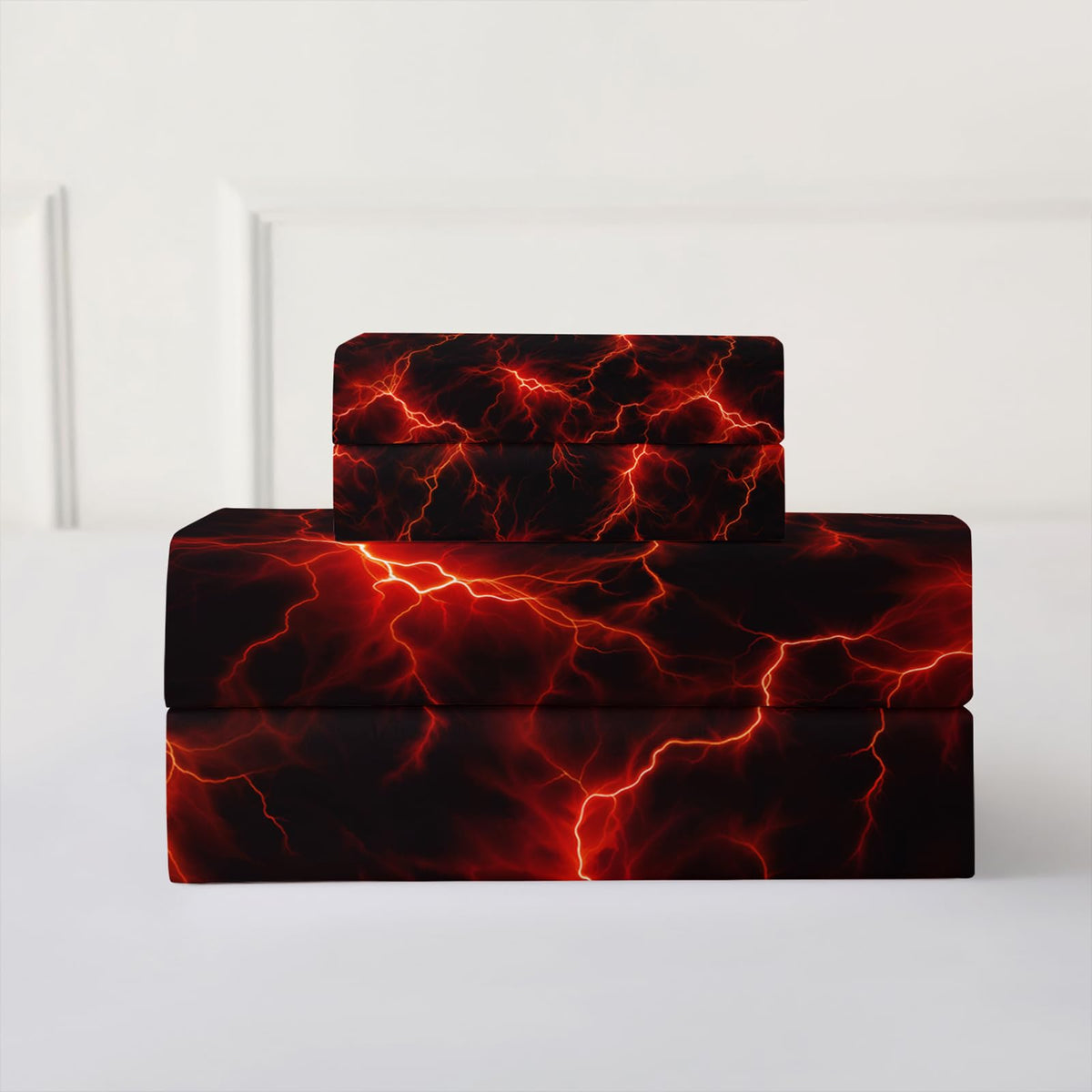 QOOMO Red Lightning Fitted Sheet Set Full Size,Modern Neon Glowing Bedding Set for Kids Boys Girls Teens,Comfy Breathable Cooling Sheet Sets,1 Fitted Sheet, 1 Flat Sheet, 2 Pillow Cases