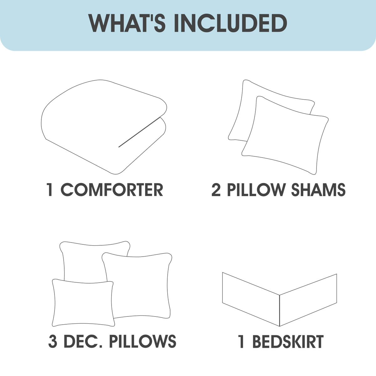 LANCO MODERN LIFESTYLE California King Comforter Set, Blue, Jaquard Clip Striped Design, Elegant Soft 7 Pieces Bedding Set for All Seasons, Matching Bedskirt, Pillow Shams and Decor Pillows