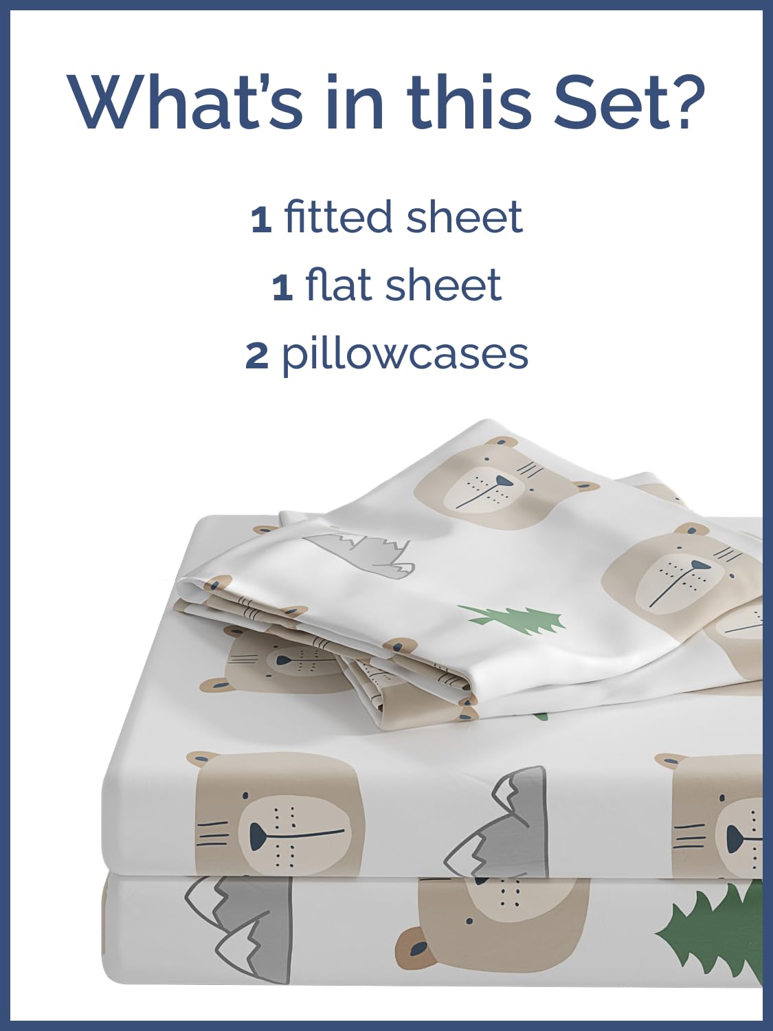 Kids Full Size Bed Sheet Set - 4 Piece Kids Loft Bed Sheets - Bear Forest Nature Themed Bedding - Soft, Cute - Breathable and Machine Washable - Cute Animal Bed Set for Boys, Girls, Teens and Toddlers