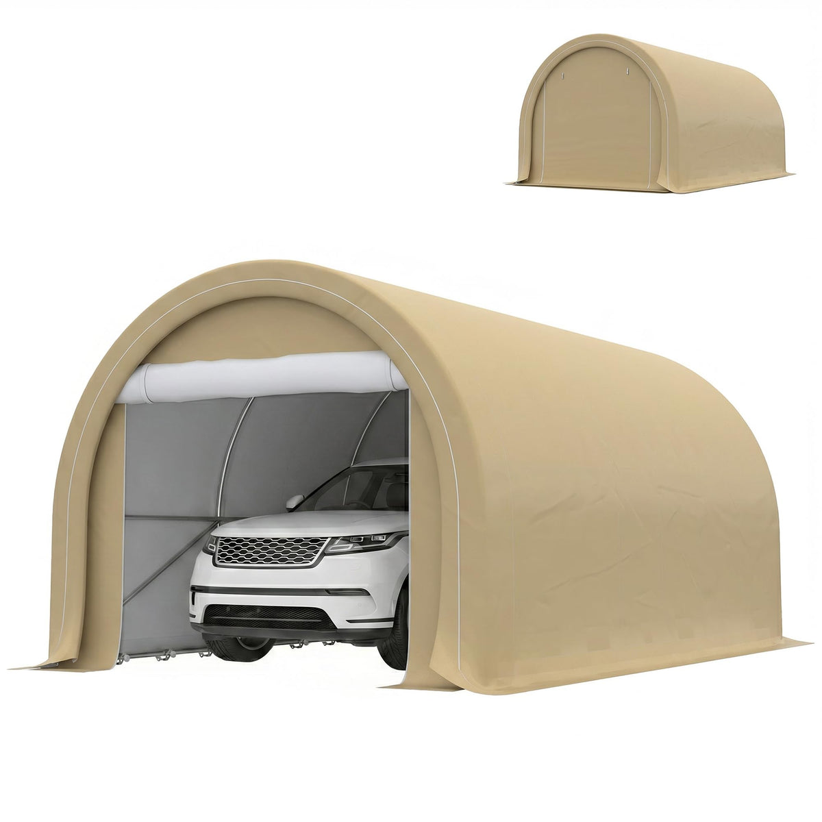 Outsunny 10' x 16' Carport, Heavy Duty Portable Garage Storage Tent with Large Zippered Door, Anti-UV PE Canopy Cover for Car, Truck, Boat, Motorcycle, Bike, Garden Tools, Outdoor Work, Beige