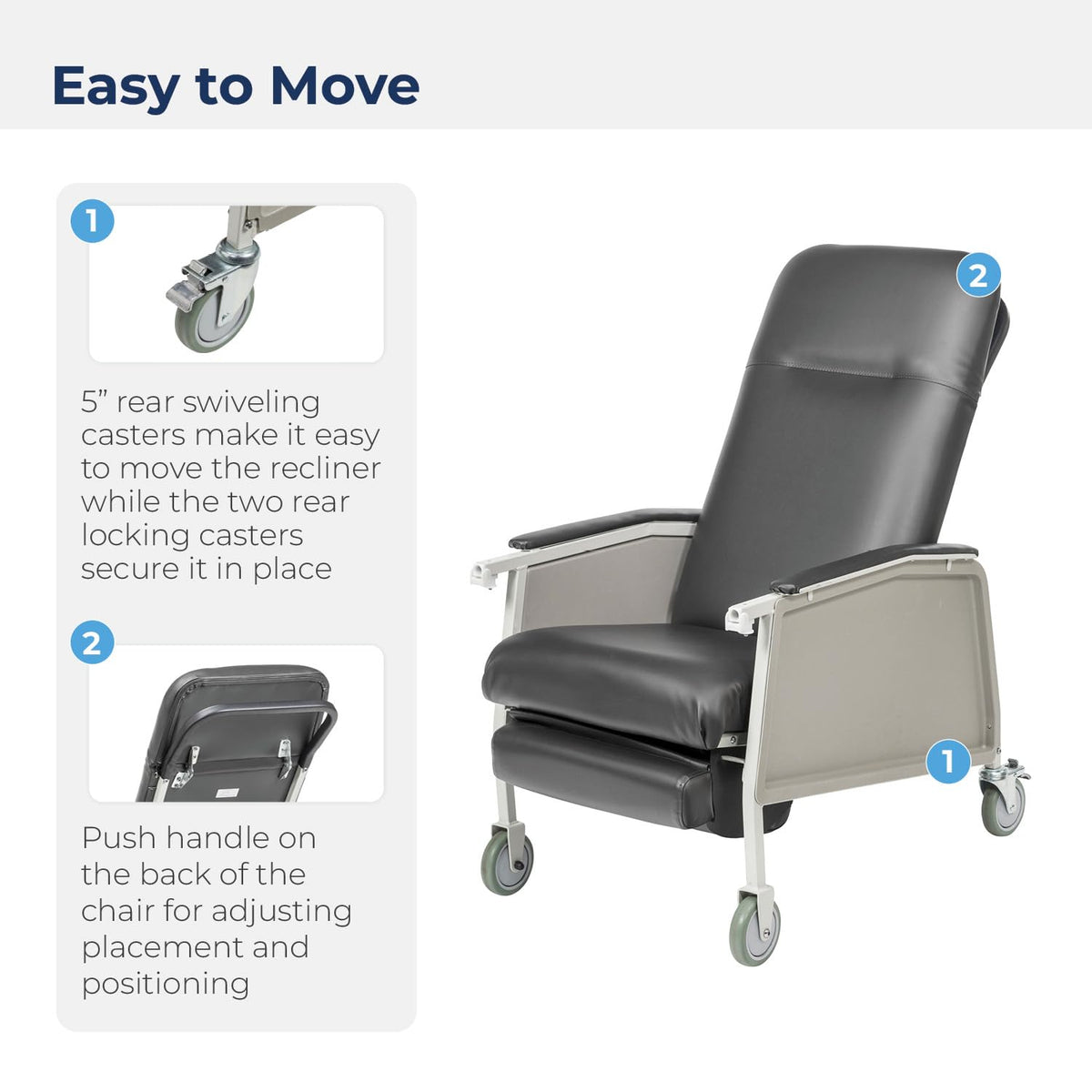 Drive Medical 3 Position Heavy Duty Bariatric Geri Chair Recliner, Reclining Clinical Chair with Armrests and Tray, Extra Wide Seat, Charcoal