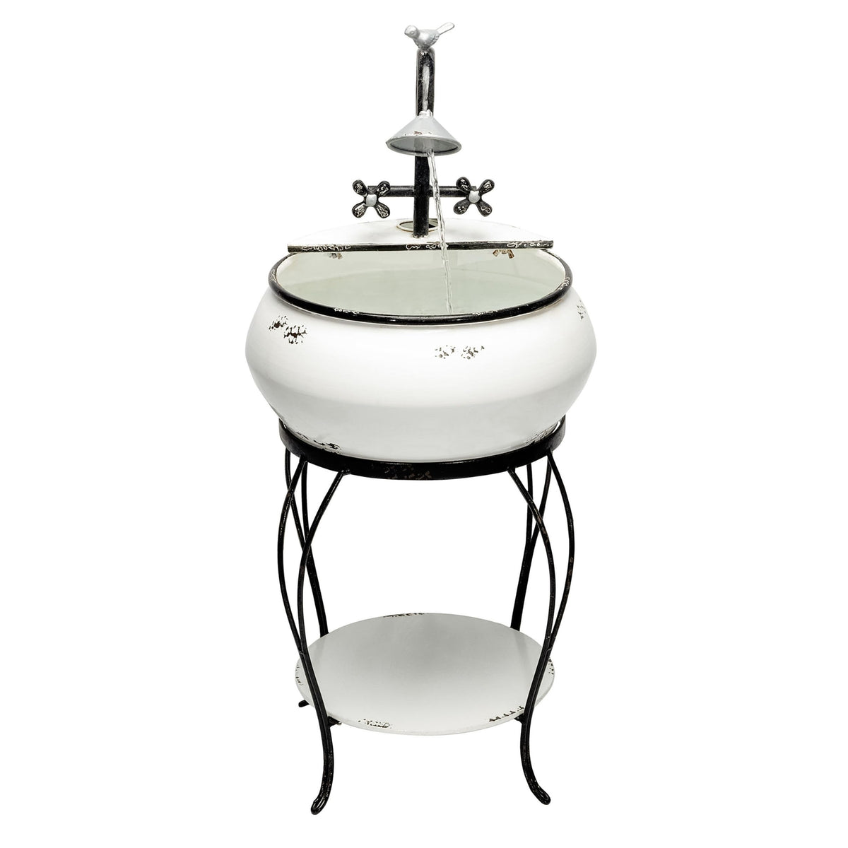 Alpine Corporation YHL170 32” Indoor/Outdoor Antique Metal Sink Water Fountain with Stand – Charming Waterfall Feature for Garden, Patio & Home Decor, White