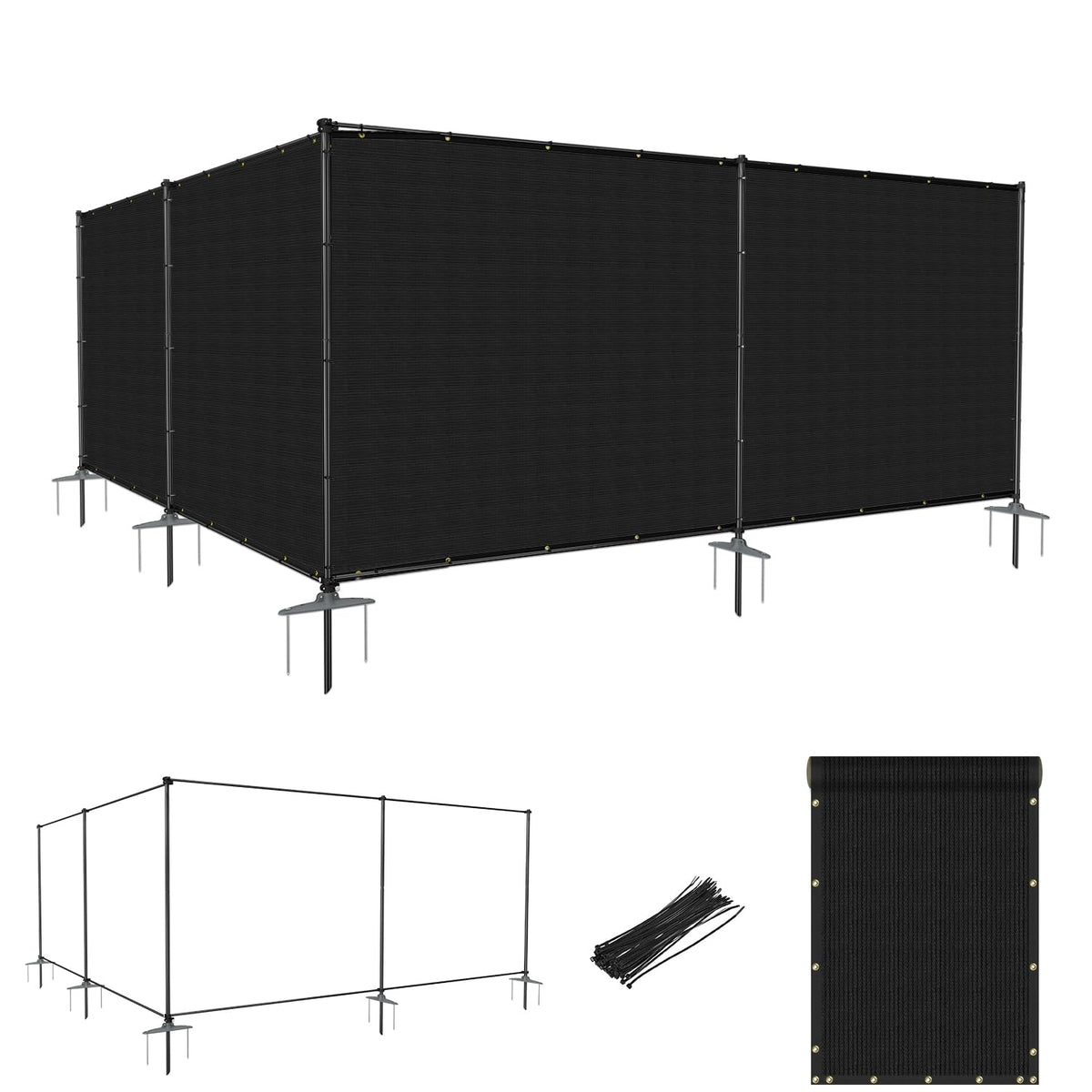 Goleray 5'Hx24'W Outdoor Freestanding Privacy Screen Fence Panels with Iron Poles, Mesh Shade Net Cover Temporary Fencing for Patio Backyard Garden Deck, Black