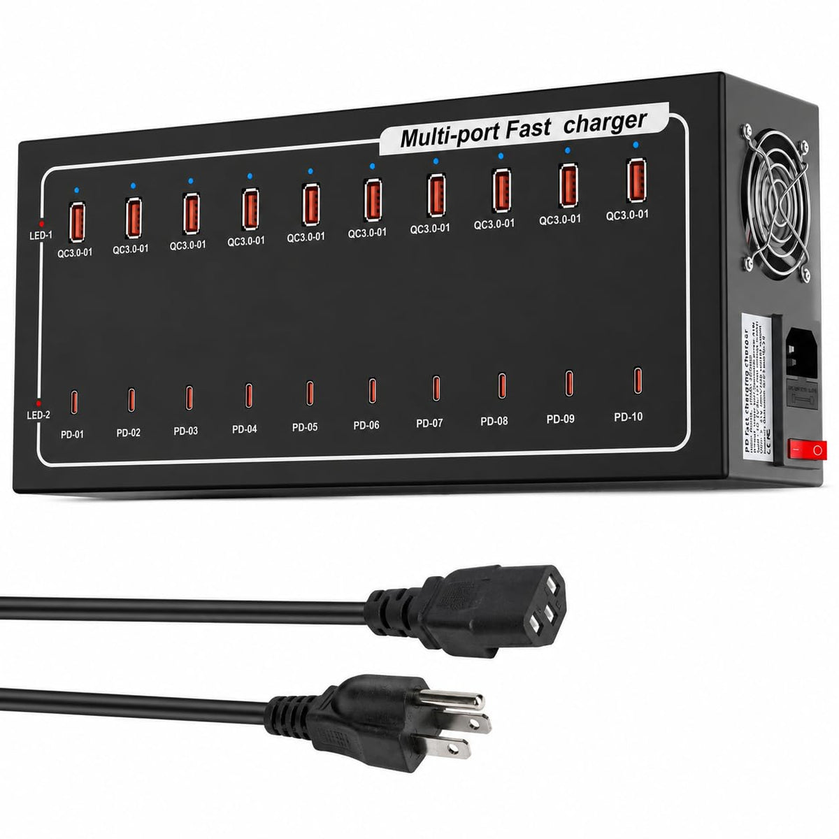 20-Port Fast Charging Station 400W, USB C and USB A Charger Dock with Smart Power Distribution Technology，for Multiple Devices, PD/QC Fast Charging Support