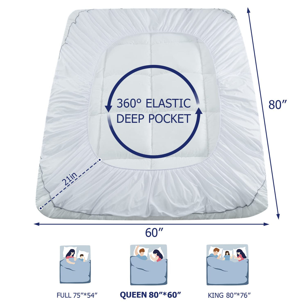 Marine Moon Mattress Topper Queen, Cooling Plush Bed Thick Pillow Top Pad, Hotel Quality Down Alternative for Queen Size with Deep Pocket,Soften Hardened Bed