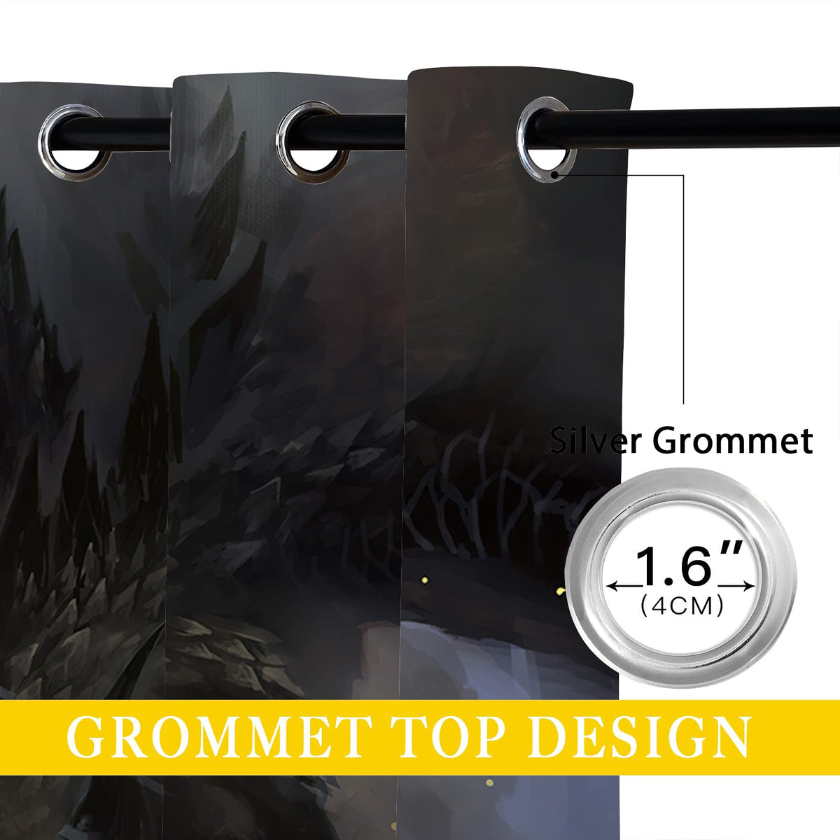 ONINUO Dragon Blackout Curtains for Girls Boy Home Decor, Magic Wizard Fantasy Mythical Black Grommet Thermal Insulated Drapes Darkening Window Curtain for Bedroom Living Room, 42 x 45 Inch