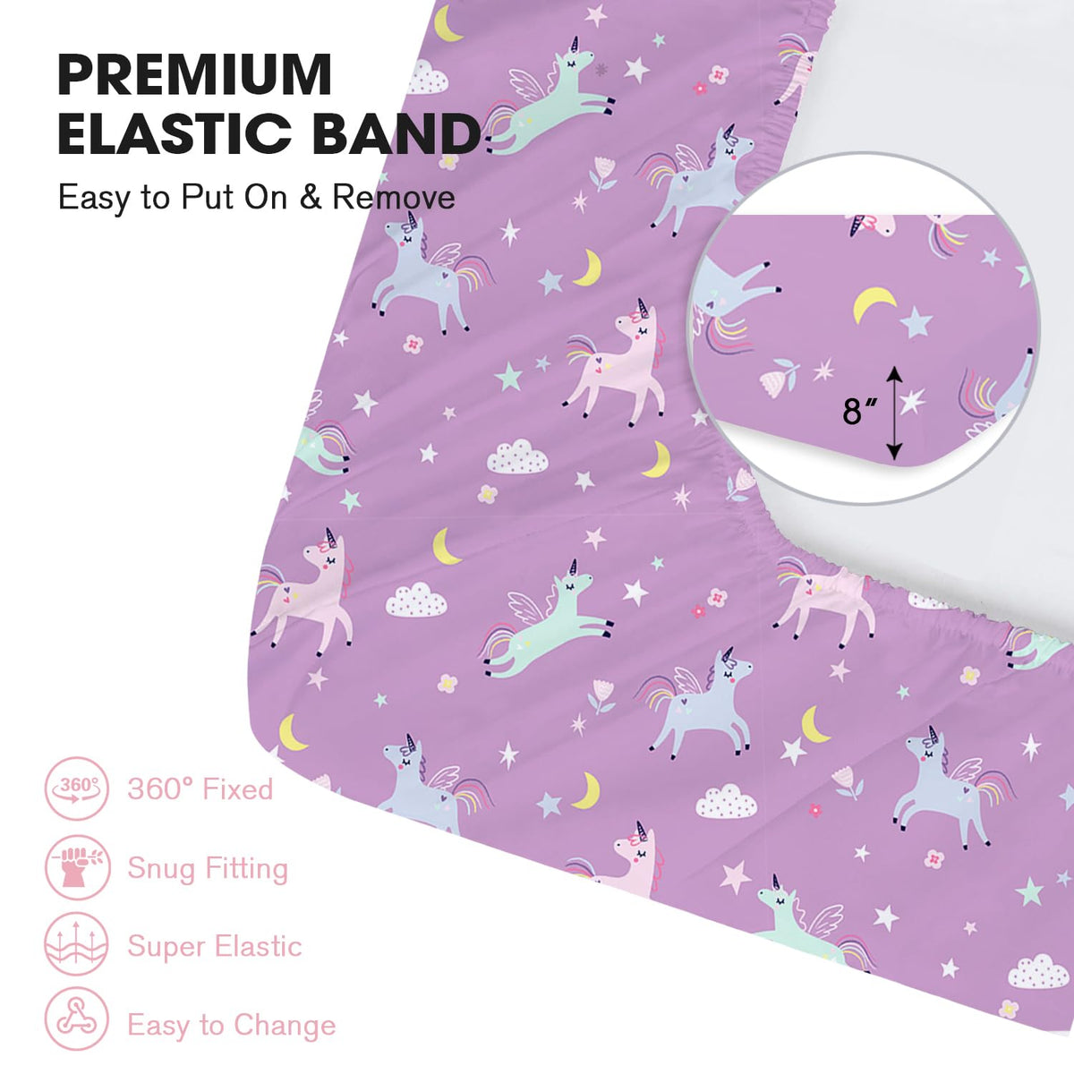 Little Grape Land Crib Sheets 2 Pack for Boys and Girls, Baby Neutral Crib Fitted Sheets for Standard Crib & Toddler Mattress, Super Soft Breathable Fitted Crib Sheet Set, Unicorn