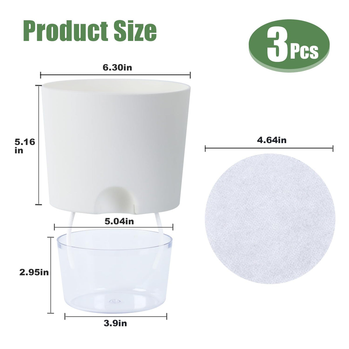 Oliz 6 Inch Self Watering Planter Pots for Indoor Plants, 3 Packs African Violet Pots with Wick Rope and Visible Reservoir Self Watering Planter for Herb, Houseplants