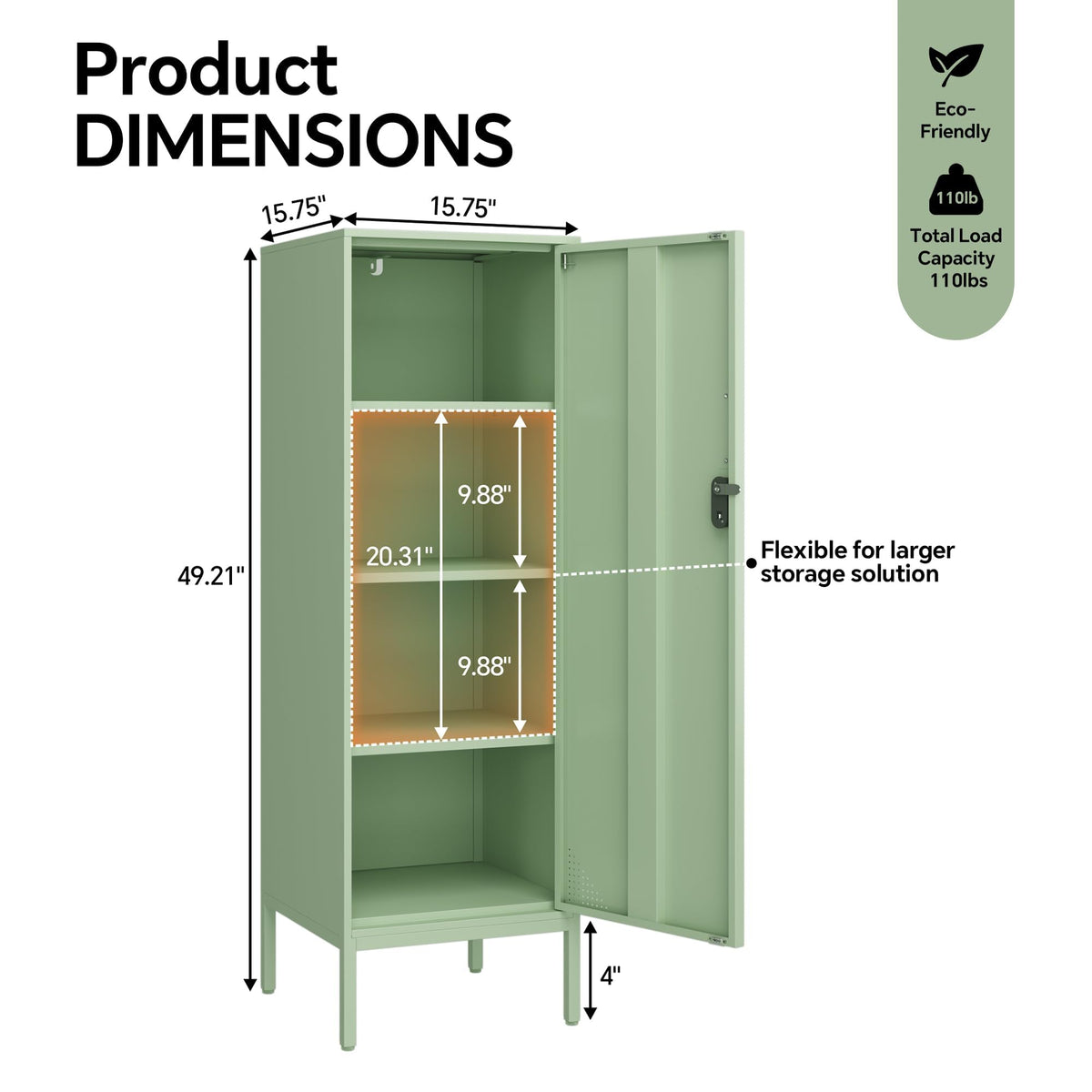 Steehoom Metal Locker Storage Cabinet Lockable 4 Tier File Cabinet Steel Bathroom Cabinet Changing Room Locker for Home, Office, School, Gym, Garage (Green, 15.75" D x 15.75" W x 49.21" H)