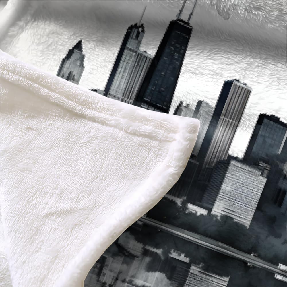 PAOABIU City Skyline Blanket Throw, Metropolis Panorama Throw Blanket for Couch, Modern Breathable Bed Throw, Grey Multicolor Lightweight Fleece Blanket Kids 30"x 60" Camping & Travel Blanket