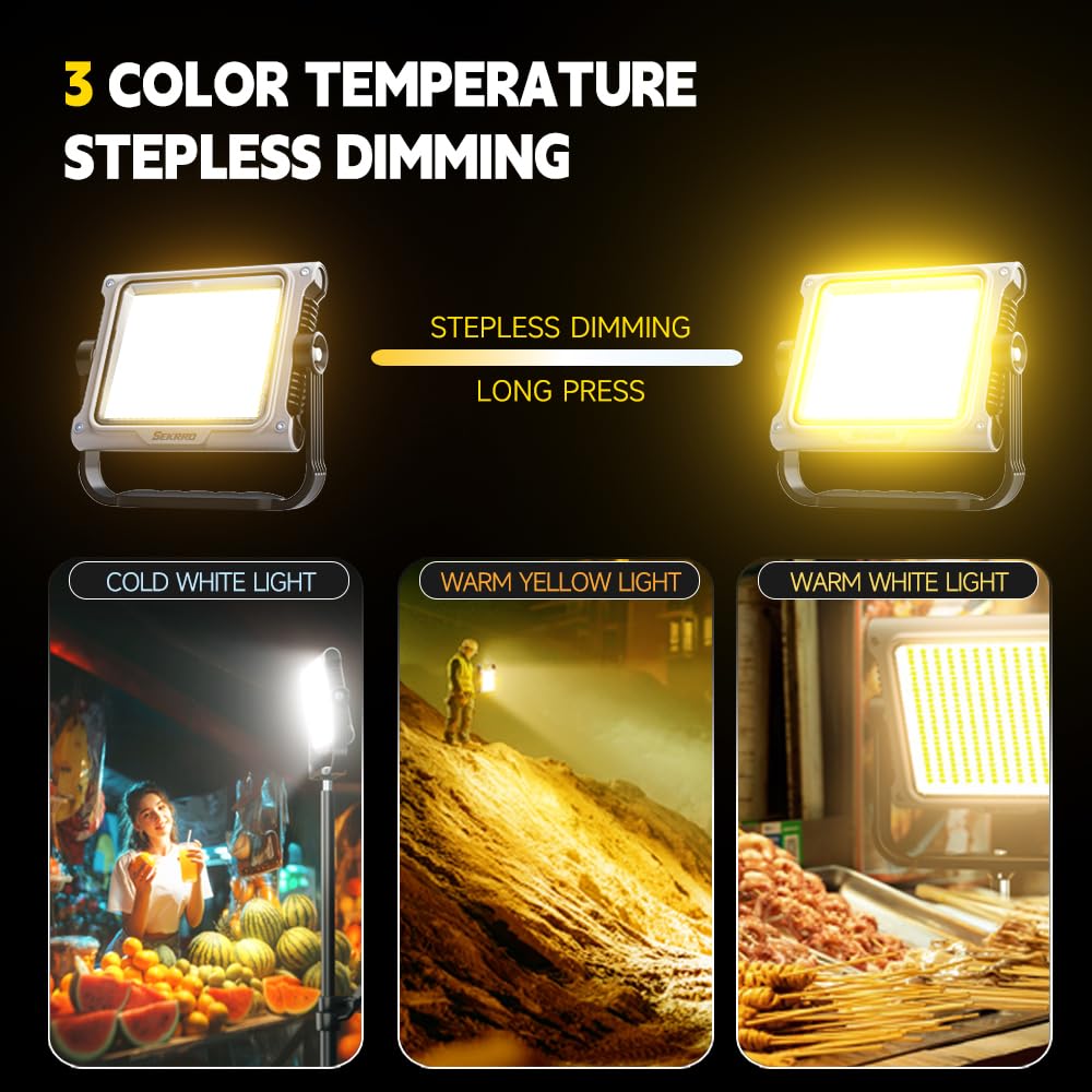 Sekrro P8 Rechargeable Magnetic Work Light, 3500LM LED Camping Lantern 20000mAh Battery, IP67 Waterproof, Stepless Dimming, Flood Light for Job Site, Emergency, Outdoor, Workshop