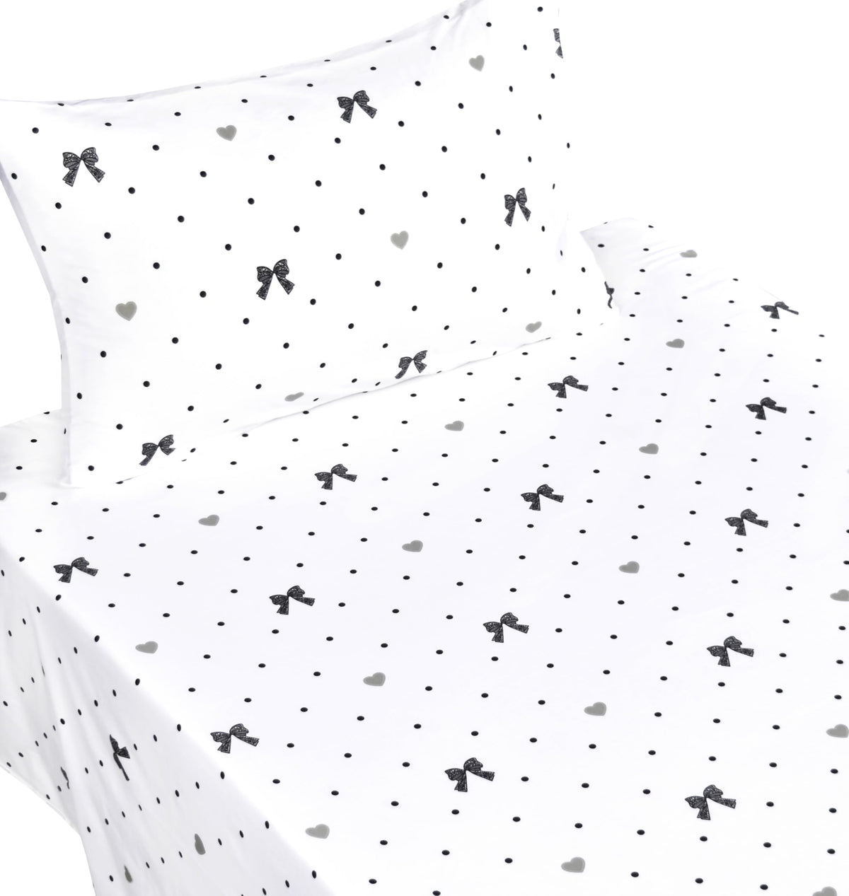 Scientific Sleep Lace Bow Romantic Bowknot Black Dot 100% Cotton 3 Pcs Twin Bed Sheet Set Kids Boys Girls Teen, Flat Sheet & Fitted Sheet & Pillowcase Child Bedding Set (Bow, Twin)