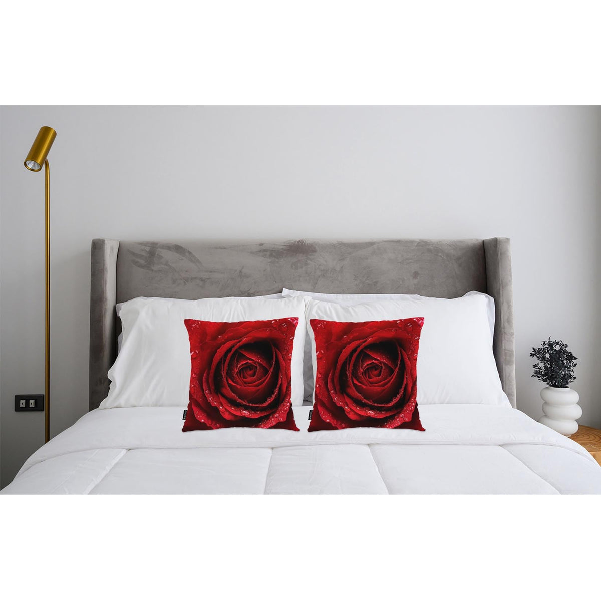 Swono Rose Pack of 2 Decorative Throw Pillow Covers Cushion Covers, Blossom Rose Water Drops Couch Pillow Case Boho Cushion Pillowcase for Bedroom Sofa Living Room 18X18 Inches, Red Rose Petals
