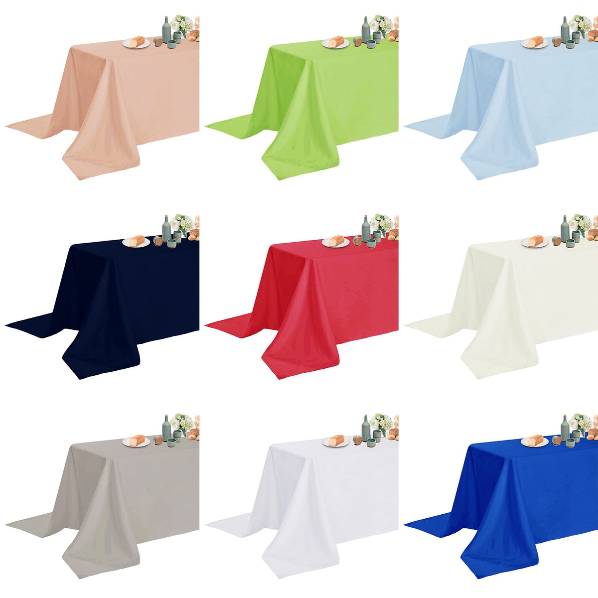 Fokitut 2 Pack Waterproof Rectangle Tablecloth, 90x132 Inch,Stain Resistant and Wrinkle Polyester Table Cloth, Fabric Table Cover for Kitchen Dining, Wedding, Party, Holiday Dinner-Mediterranean Blue