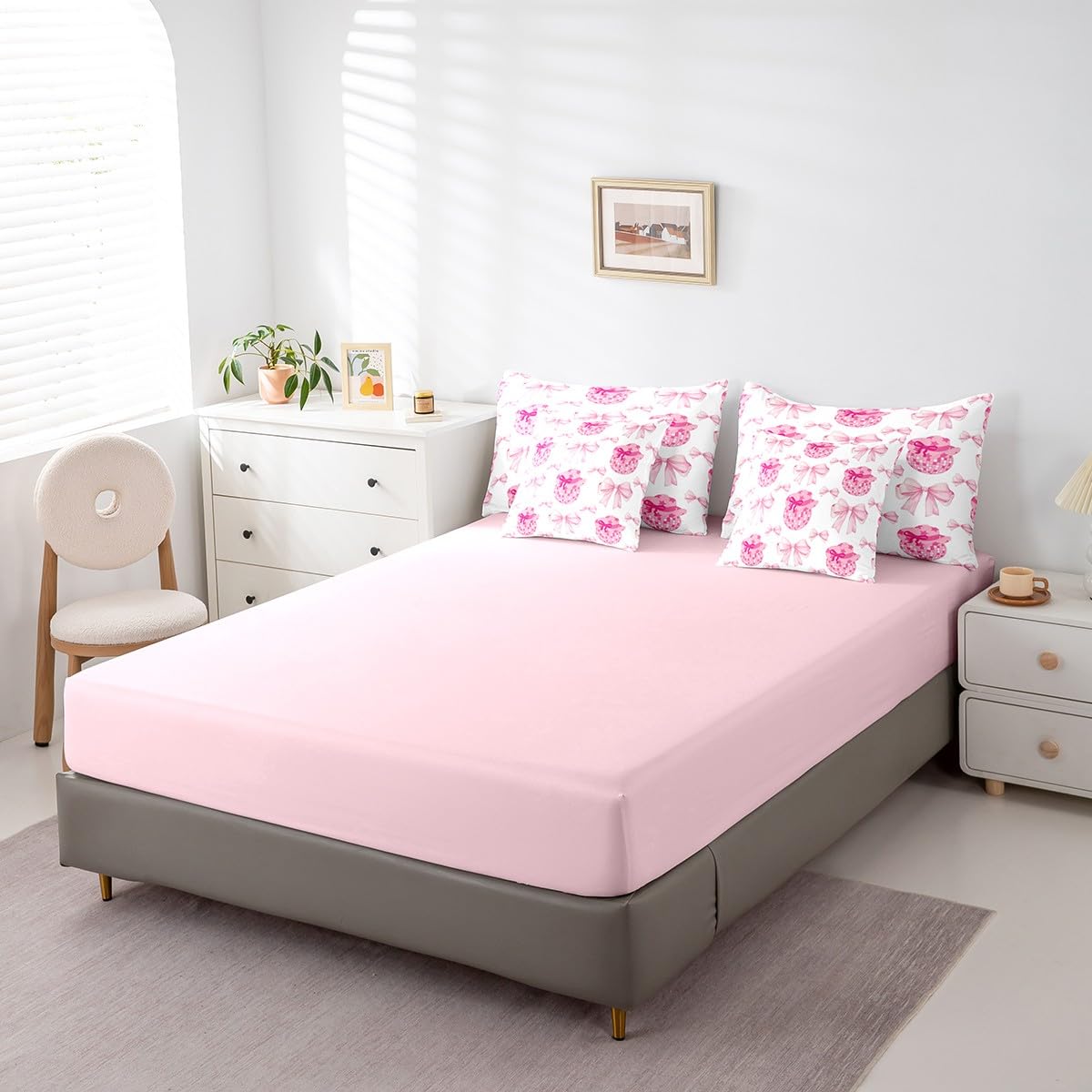 Erosebridal 7 Piece Pink Bowknot King Bedding Set for Girls Women,Western Cowgirl Kids Comforter Set,Disco Ball Duvet Set,Rustic Farmhouse Cowboy Quilt Comforter,Hippie Bow Valentine Day Sheet Set