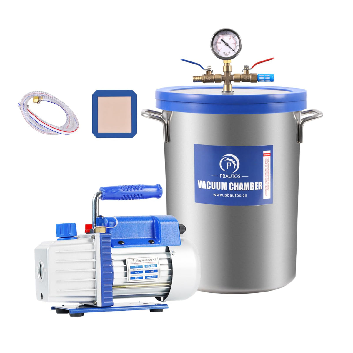 P PBAUTOS 9 Gallon Tempered Glass Vacuum Chamber with Two Rubber Seals, 33L Degassing Chamber Kit with 5 CFM 1/3HP Single Stage Vacuum Pump Without Oil, Perfect for Stabilizing Wood