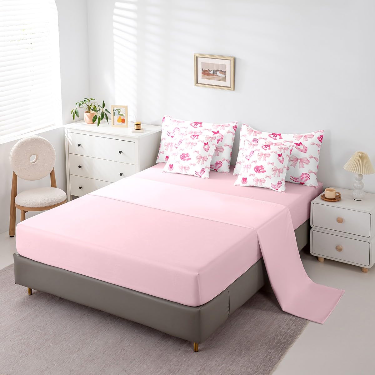 Erosebridal 7 Piece Western Cowgirl Comforter Set King Bed in a Bag,Pink Bowknot Bow Bedding Set for Girls Women,Rustic Farmhouse Quilt,Vintage Cowboy Hats Boots Duvet Set,Funky Disco Ball Sheet Set