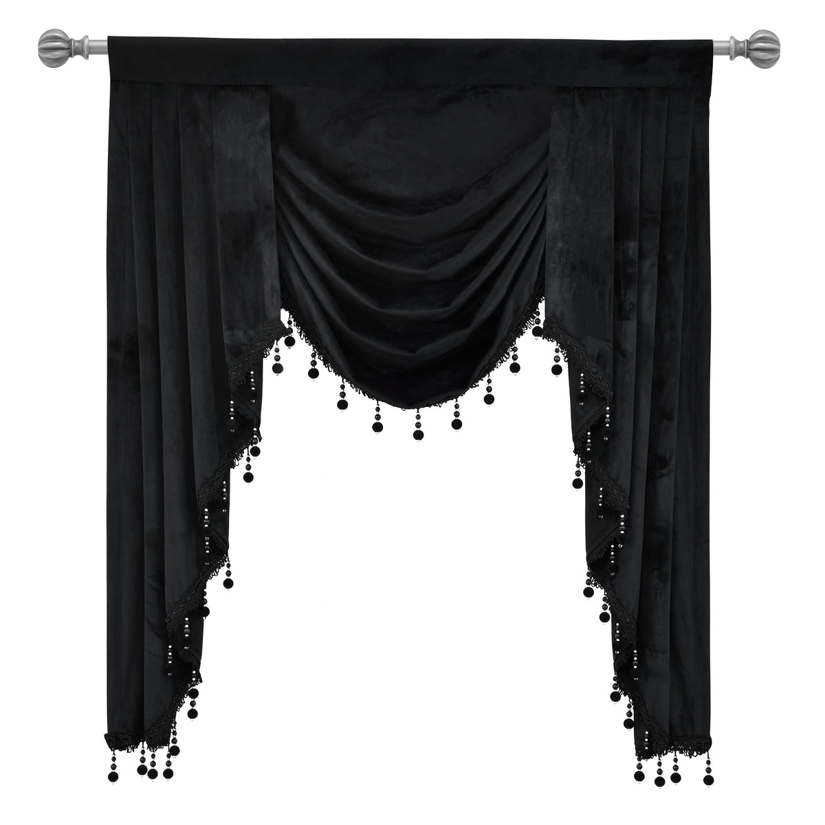 OYRING Black Velvet Rod Pocket Waterfall Valance for Living Room Window Valances for Kitchen (1 Panel, W39 Inch, Black)