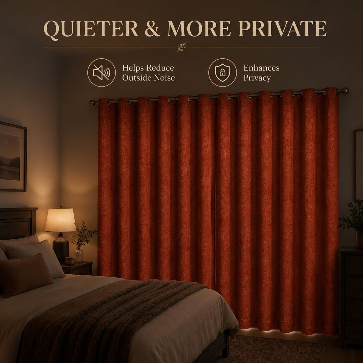 Fchozu 100% Blackout Curtains Set of 4 Panels, Grommet Drapes, Thermal Insulated and Noise Reducing Room Darkening Curtains for Bedroom Living Room (Dark Orange, 38 x 54 Inch)