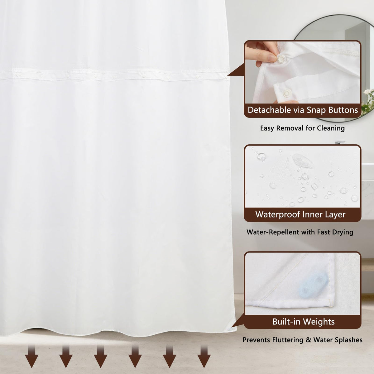 NAEMBCU No Hook Shower Curtain with Snap-in Liner, Sunset Silhouette Black Birds Design with Mesh Top Window, Waterproof Double Layer Nature Bathroom Decor, 71 x 74 Inch