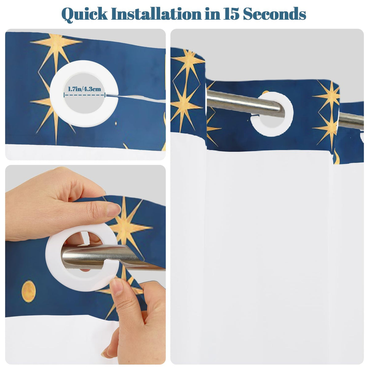 Xiazhilaio Celestial No Hook Shower Curtain with Snap in Liner, 71x74 Inch