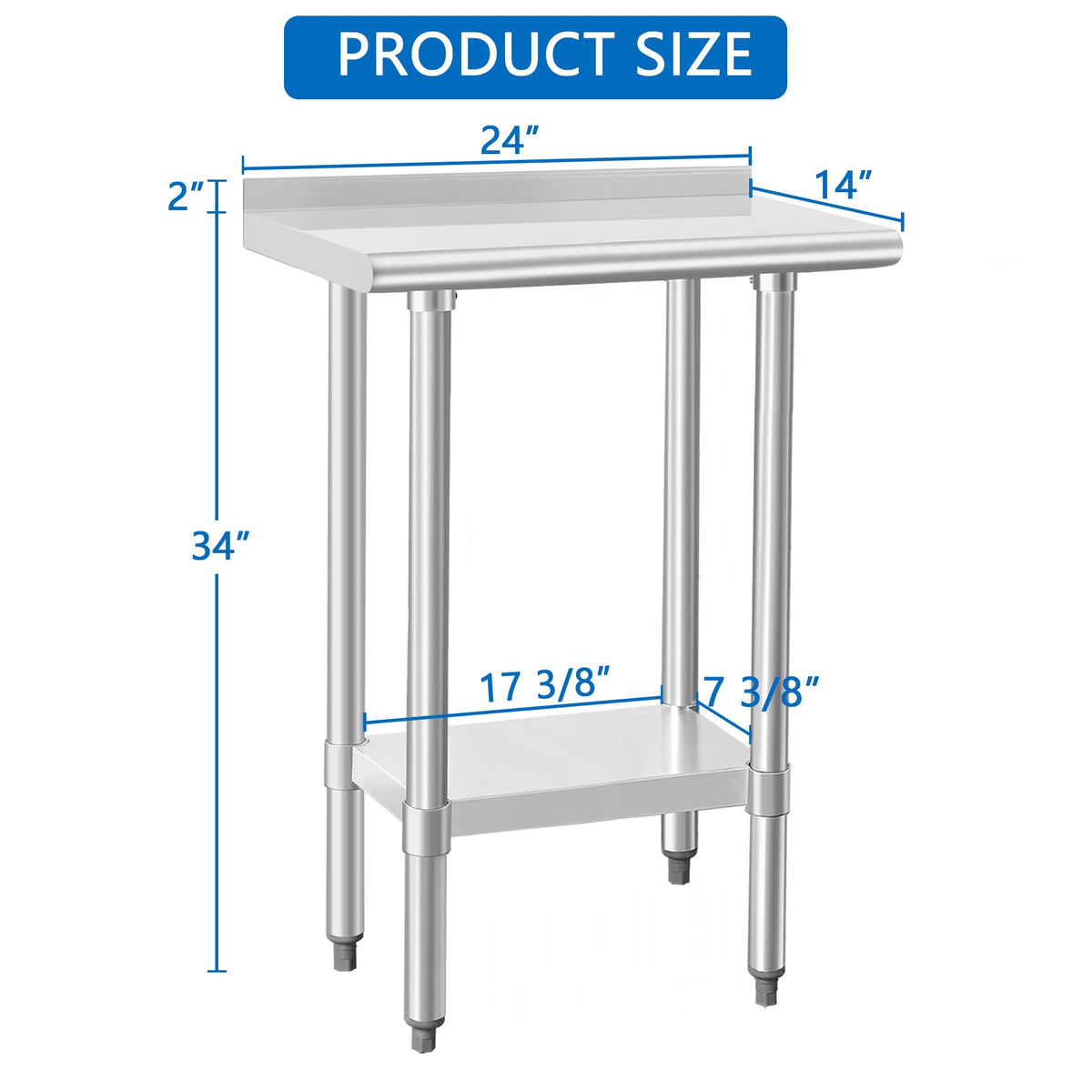 HARDURA Stainless Steel Table Prep & Work Table 24 x 72 Inches NSF Heavy Duty Commercial with Undershelf and Backsplash for Restaurant Kitchen Home and Hotel
