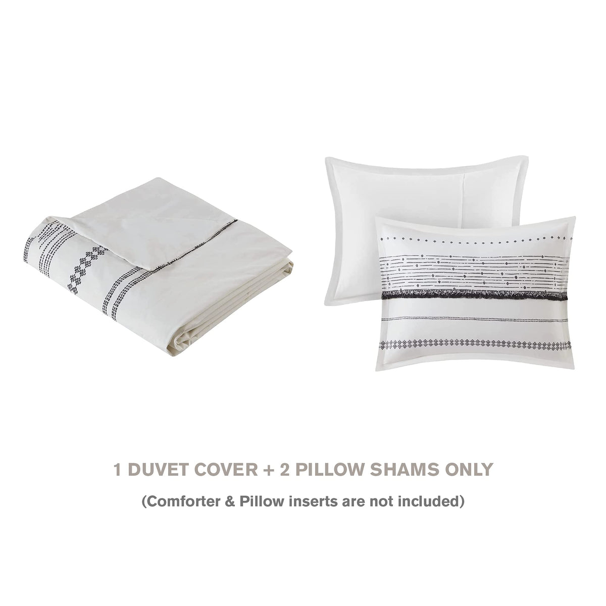 INK+IVY Nea 100% Cotton Duvet Set Mid Century Modern Design, All Season Comforter Cover Bedding Set, Matching Shams, King/Cal King, Stripes Teasel White 3 Piece
