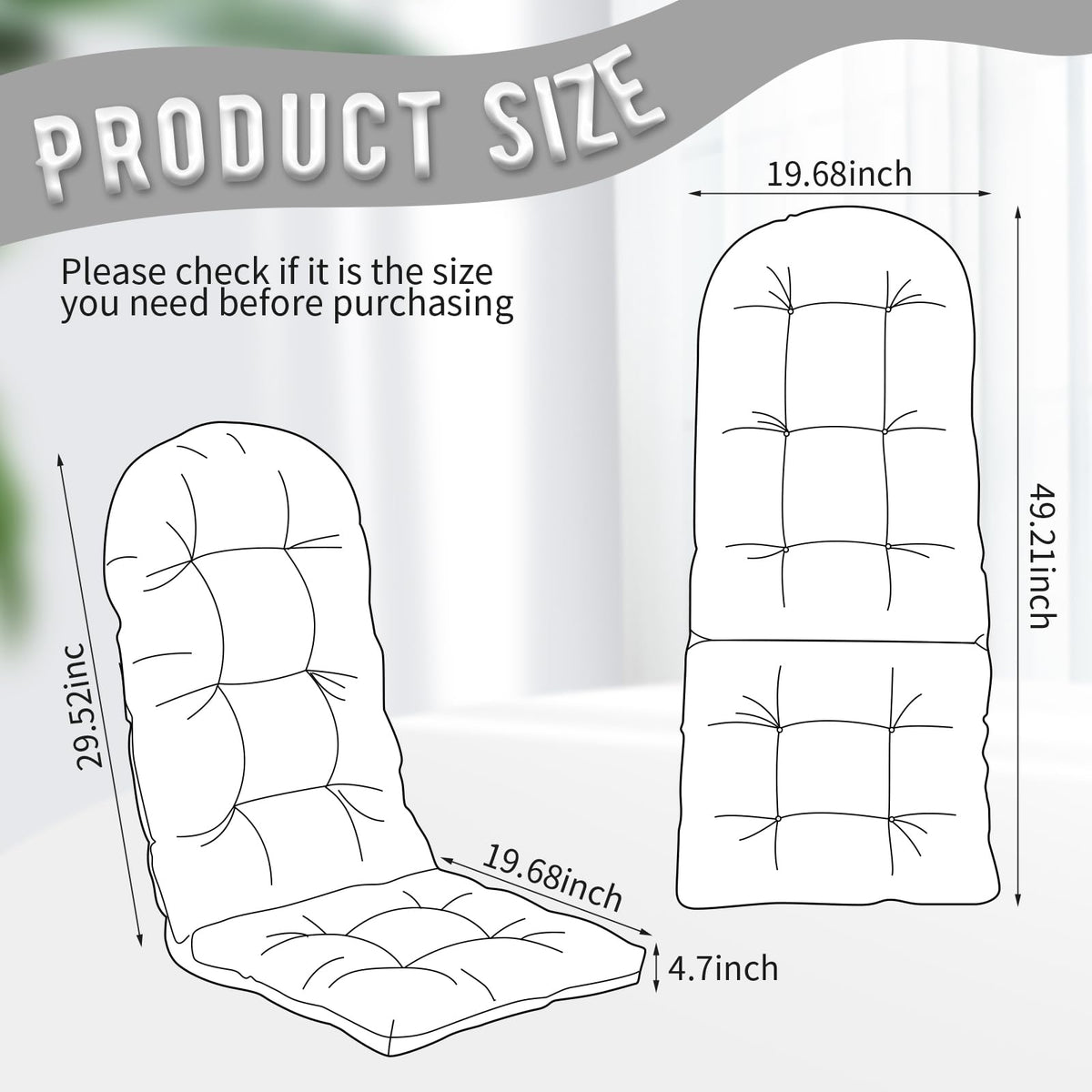 Cethytirko 4 Pack Adirondack Chair Cushion, Waterproof Rocking Chair Cushion - Fade Resistant Patio Furniture Cushions, Thickened Patio Chair Pad for Outdoor and Indoor, 49x20x5 Inch