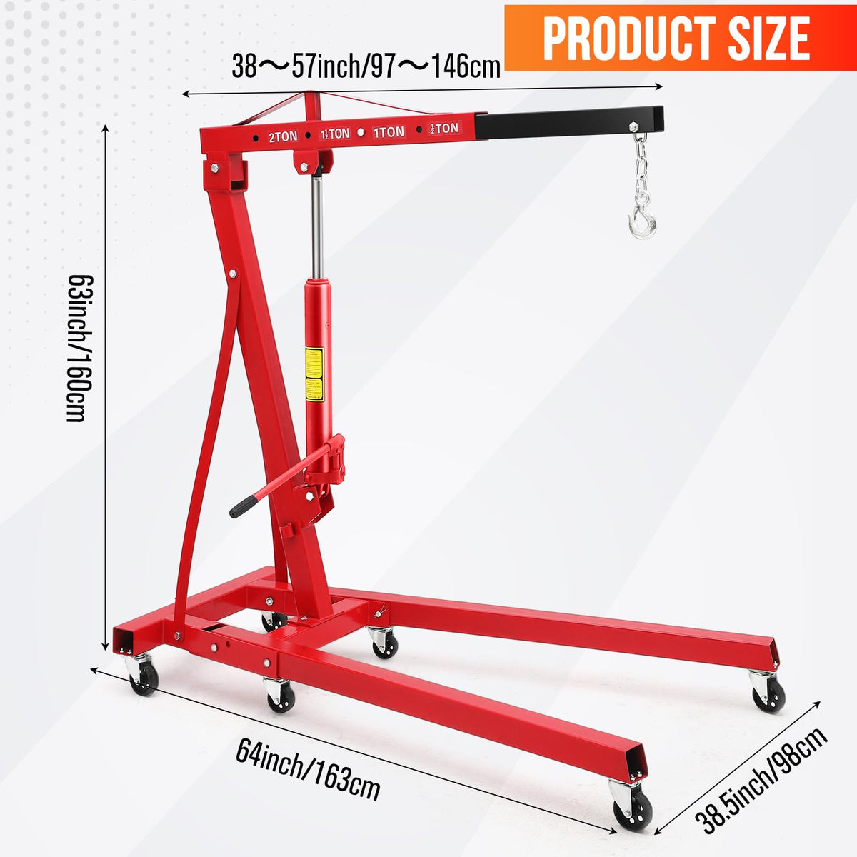 EliteEdge 2 Ton Hydraulic Engine Hoist, 4400LB Folding Cherry Picker Shop Crane Hoist Lift with 6 Casters & Telescopic Boom for Lifting Motor, Garage, Workshop and Factory, Heavy Duty, Red