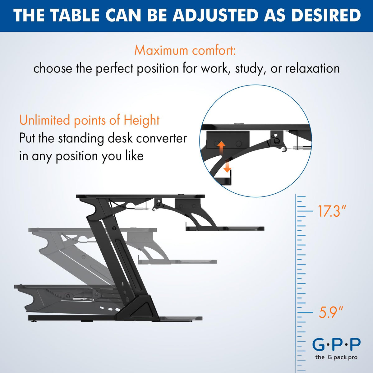 G-PACK PRO 36″ Wide Standing Desk Converter – Sit-to-Stand Workstation for Dual Monitors, Height Adjustable Up to 17.3″ with Large Keyboard Tray – Black
