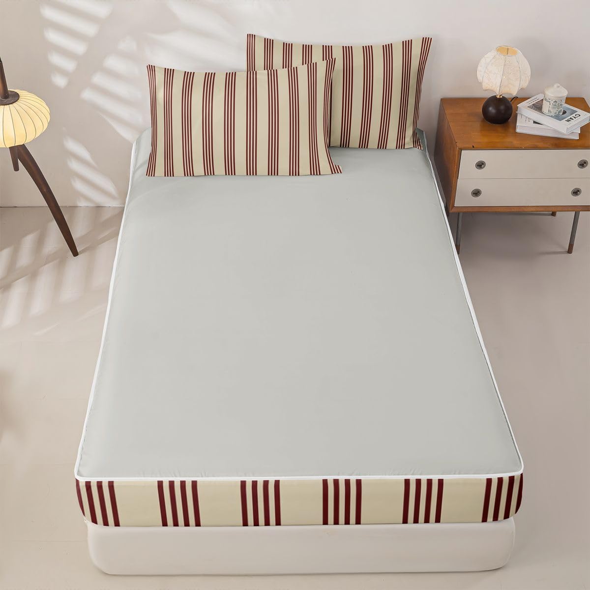Feelyou Stripes Comforter Set Geometric Zipper Bedding Full Luxury Boys Girls Comforter Set with Fitted Sheet and Pillowcases Bed Sheet Sets with Fitted Pillowcases for Bedroom Bed Decor