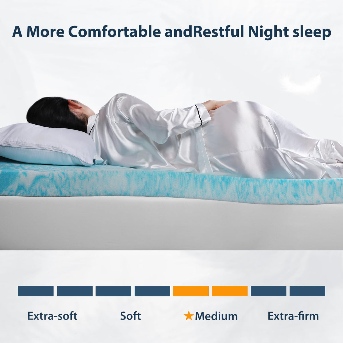 Colvay 3 Inch Gel Memory Foam Mattress Topper Queen Size - Cooling Blue Foam Pad for Pressure Relief, CertiPUR-US Certified, Comfortable Bed Topper