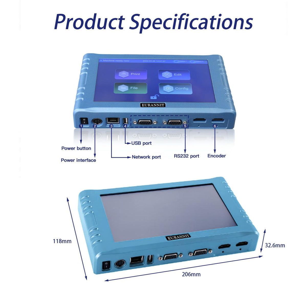 Eurannit Automatic Inkjet Coding Machine for Production Line, Thermal Inkjet Printer 260E with 7”Touchable Screen for Date/Batch/QRCode/Barcode/Logo etc (2 Nozzle Separate/ 0.5 in)