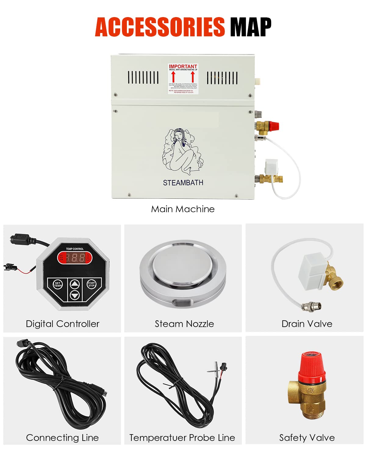 CGOLDENWALL 10.5KW Luxury Steam Generator Shower System Kit Complete Home Steam Sauna Spa Steam Bath Generator with Waterproof Control and Auto Drain 95-131℉ Max Space Heating 10.5 m³/371 ft3 (10.5KW)