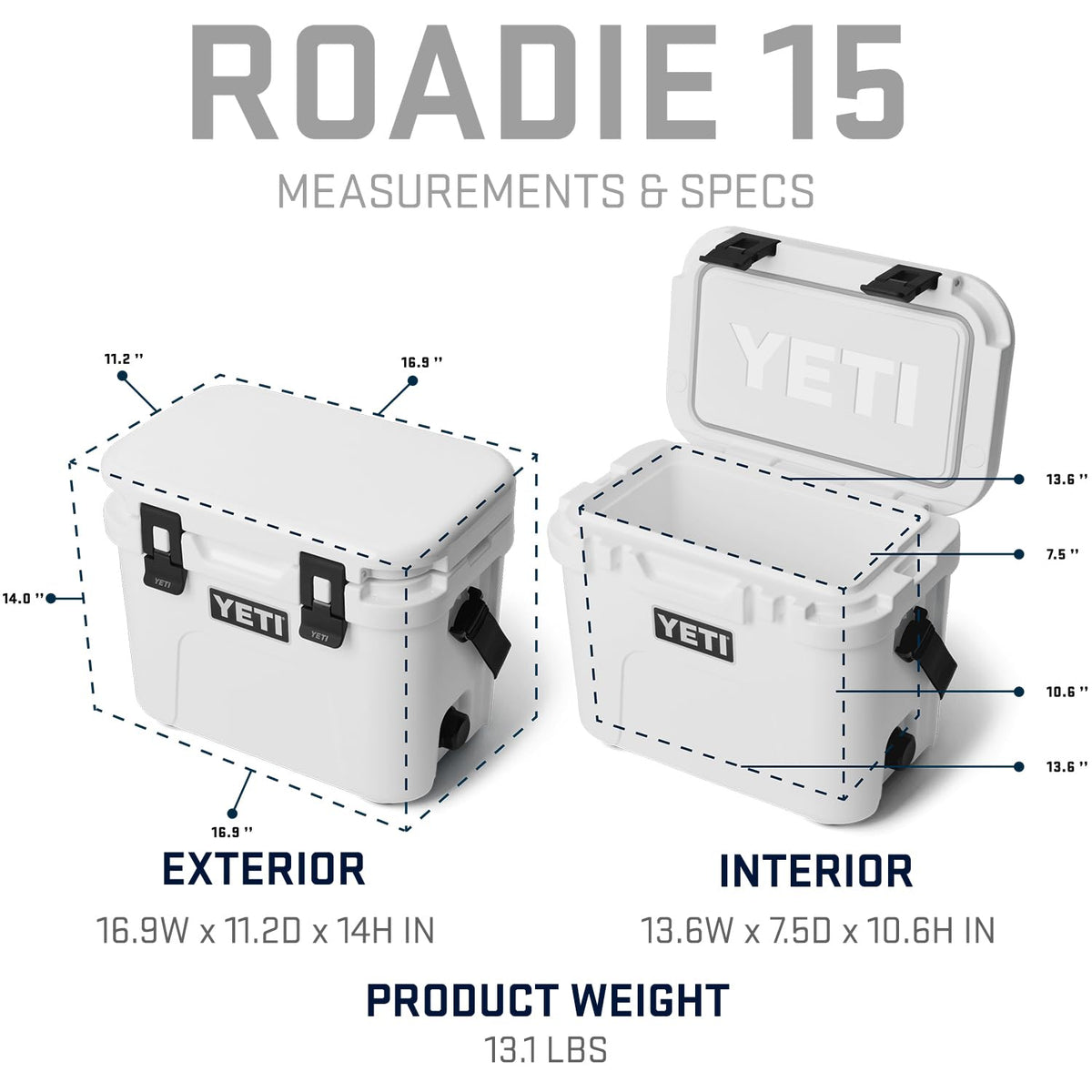 YETI Roadie 15 Hard Cooler with DoubleDuty Shoulder Strap, White